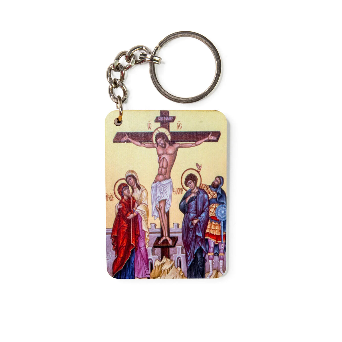 Crucifixion - Byzantine Wooden Icon Keychain - JMJs Catholic Store, Inc