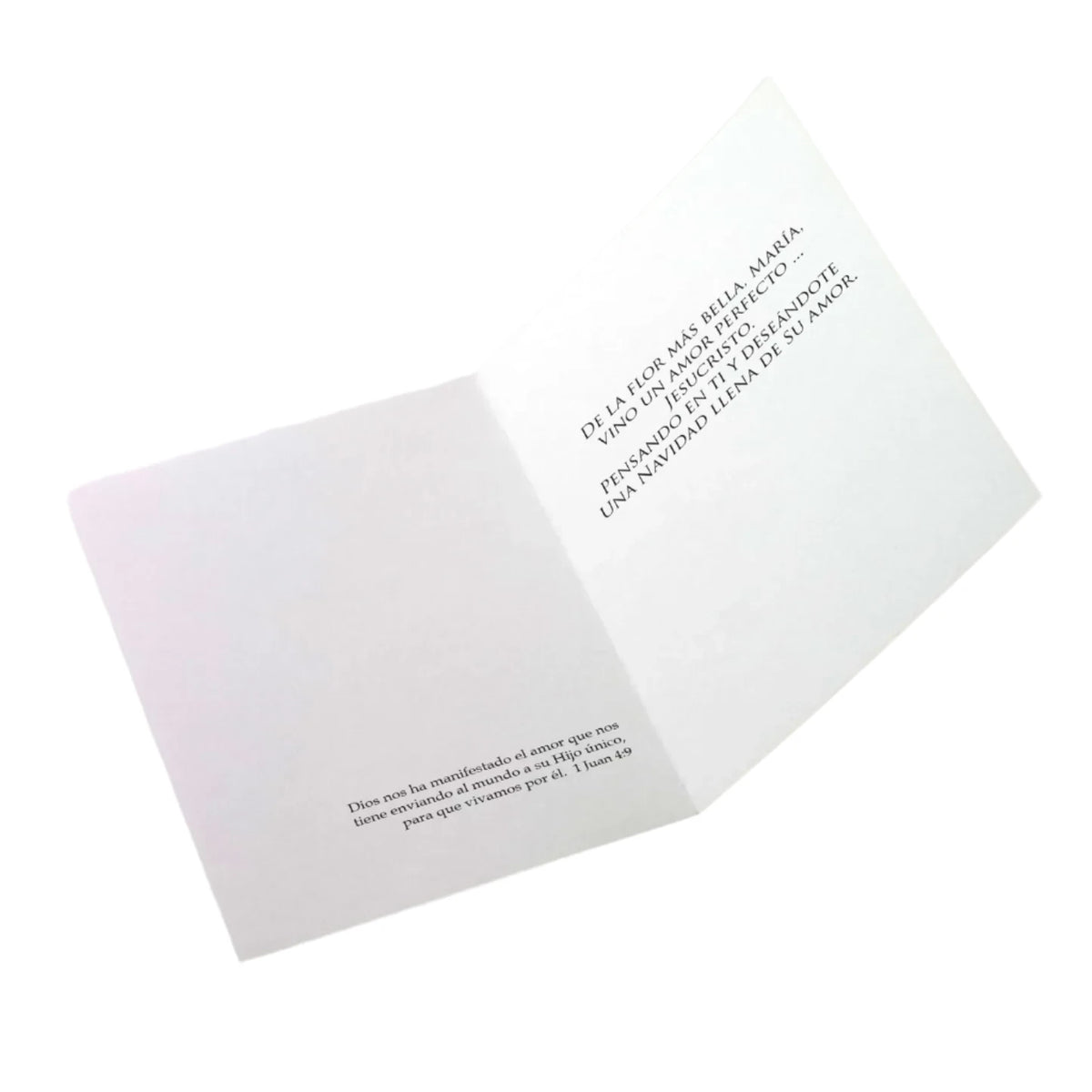 Christmas card titled El Amor Descendio with Spanish religious text and Bible verse inside on white background