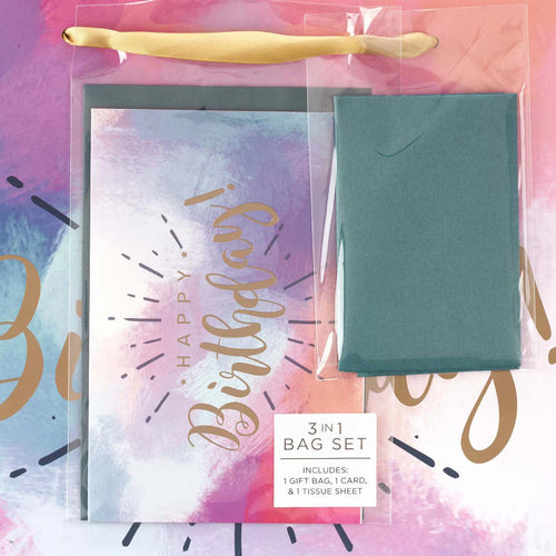 Happy Birthday Multicolored Large Gift Bag Set with Card and Tissue Paper - JMJs Catholic Store, Inc