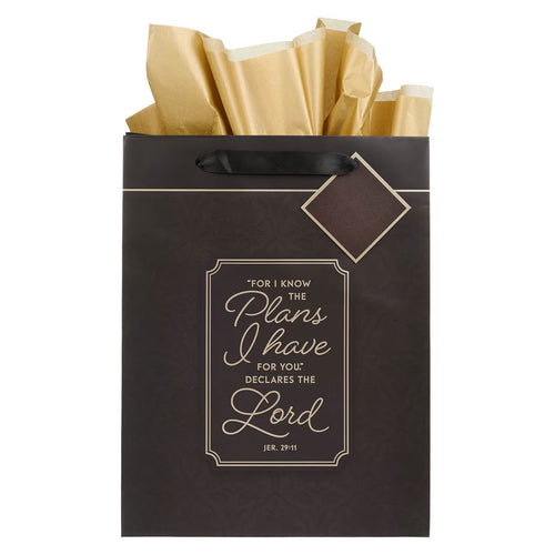 I Know the Plans Graphite Gray Large Portrait Gift Bag - Jeremiah 29:11 - JMJs Catholic Store, Inc