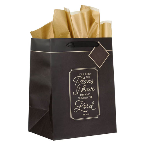 I Know the Plans Graphite Gray Large Portrait Gift Bag - Jeremiah 29:11 - JMJs Catholic Store, Inc