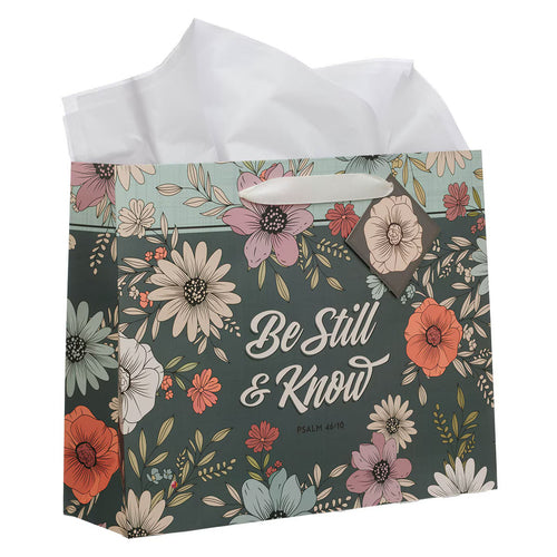 Be Still Teal Botanical Large Landscape Gift Bag - Psalm 46:10 - JMJs Catholic Store, Inc