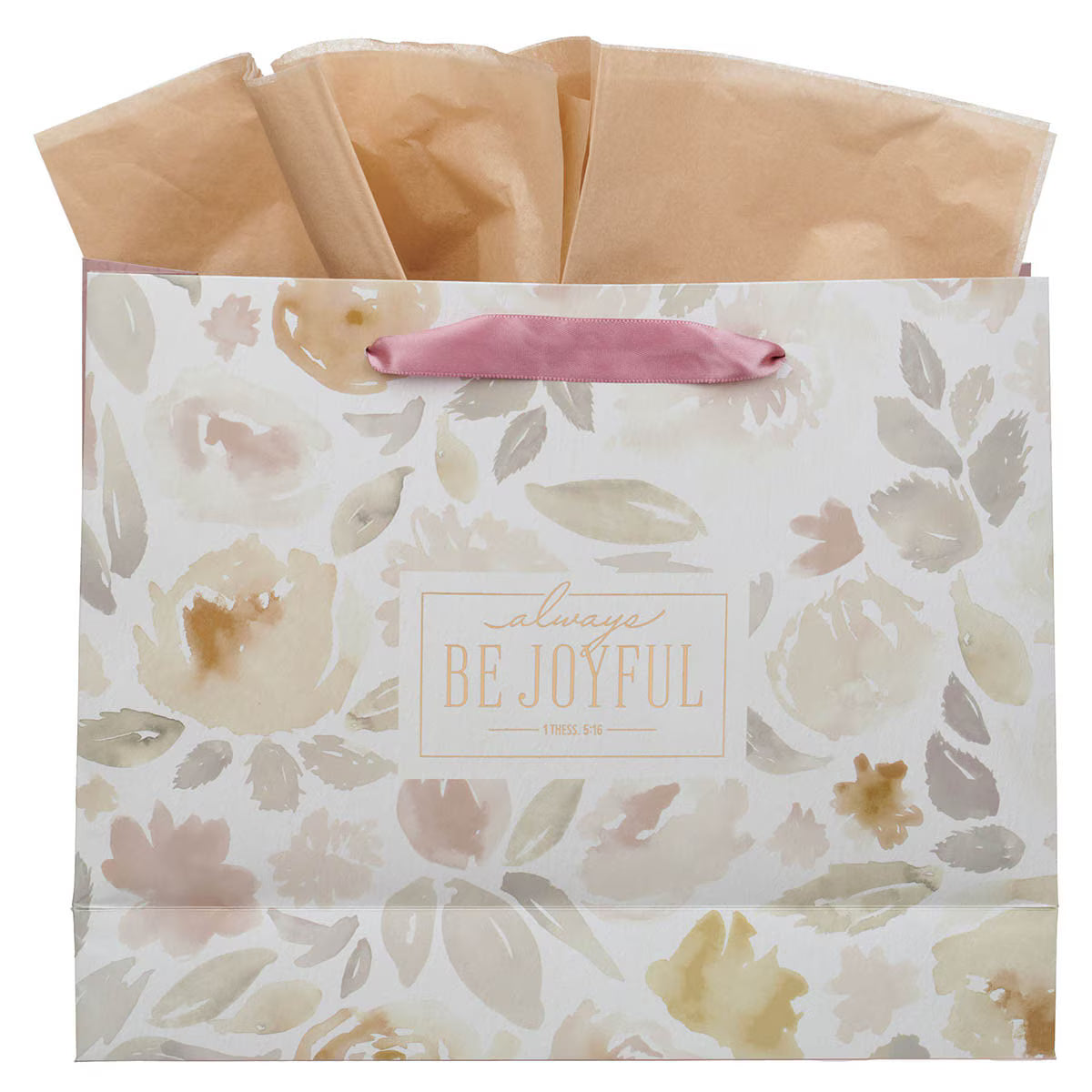 Always Be Joyful Dusty Mauve Large Landscape Gift Bag - 1 Thessalonians 5:16 - JMJs Catholic Store, Inc