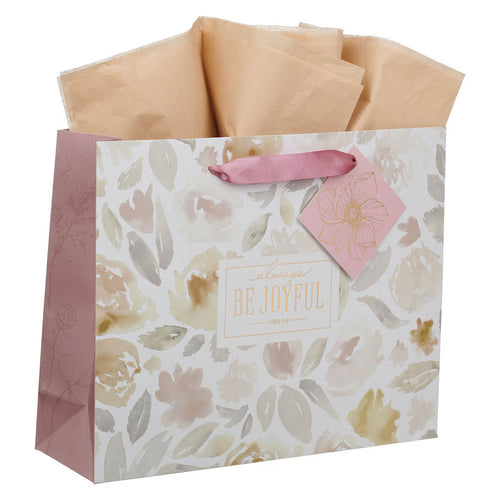 Always Be Joyful Dusty Mauve Large Landscape Gift Bag - 1 Thessalonians 5:16 - JMJs Catholic Store, Inc