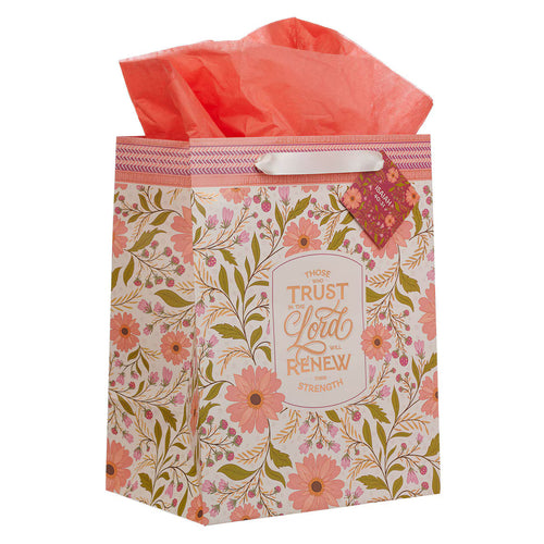 Trust In The Lord Coral Cascade Large Portrait Gift Bag - Isaiah 40:31 - JMJs Catholic Store, Inc