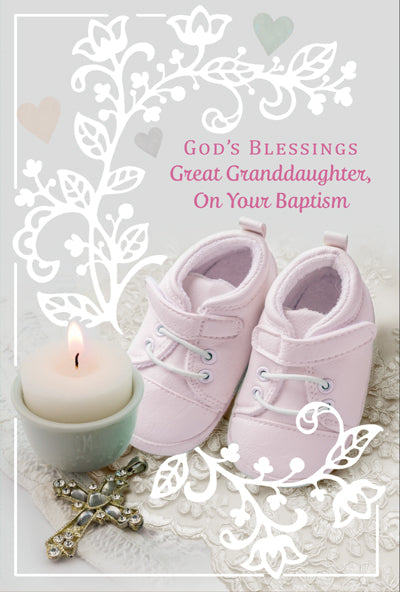 God's Blessing Great Granddaughter On Your Baptism Greeting Card - JMJs Catholic Store, Inc
