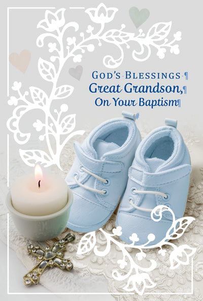 God's Blessing Great Grandson On Your Baptism Greeting Card - JMJs Catholic Store, Inc