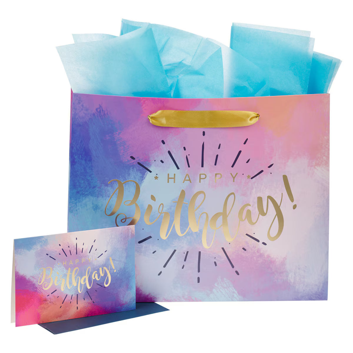 Happy Birthday Multicolored Large Gift Bag Set with Card and Tissue Paper - JMJs Catholic Store, Inc