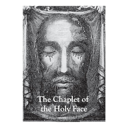 Prayer card featuring the Holy Face of Jesus with detailed black and white artwork for the Holy Face Chaplet.