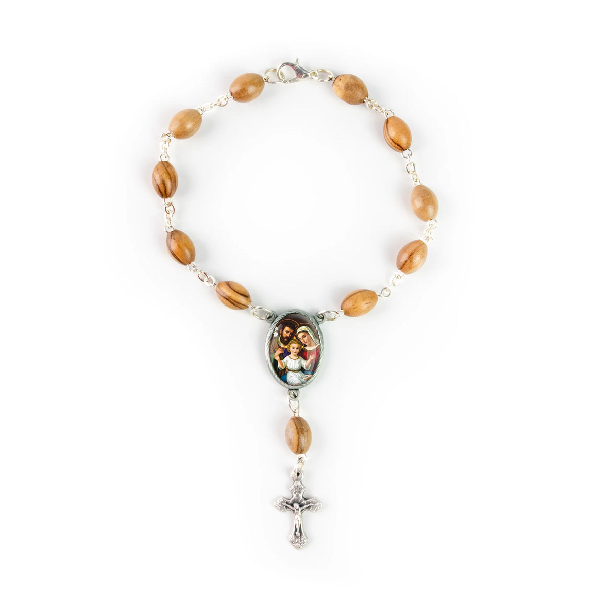 Holy Family (Dark) Holy Land Olive Wood Auto Rosary - JMJs Catholic Store, Inc