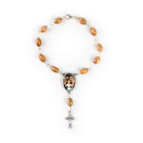 Holy Family (Dark) Holy Land Olive Wood Auto Rosary - JMJs Catholic Store, Inc