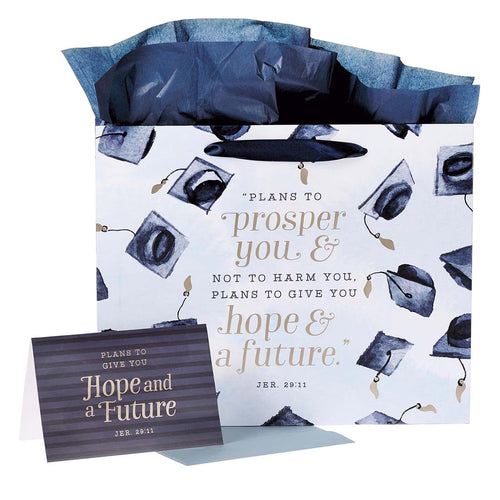 Hope & a Future Large Blue Gift Bag Set for Graduates with Card and Envelope - Jeremiah 29:11 - JMJs Catholic Store, Inc
