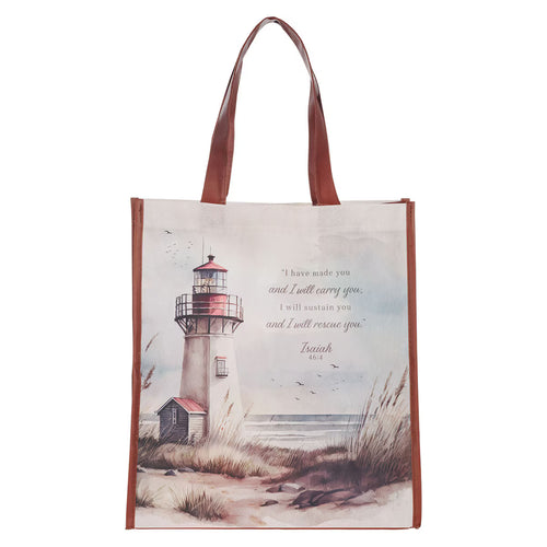 I Have Made You Lighthouse Reusable Non-woven Canvas Shopping Tote Bag - Isaiah 46:4 - JMJs Catholic Store, Inc