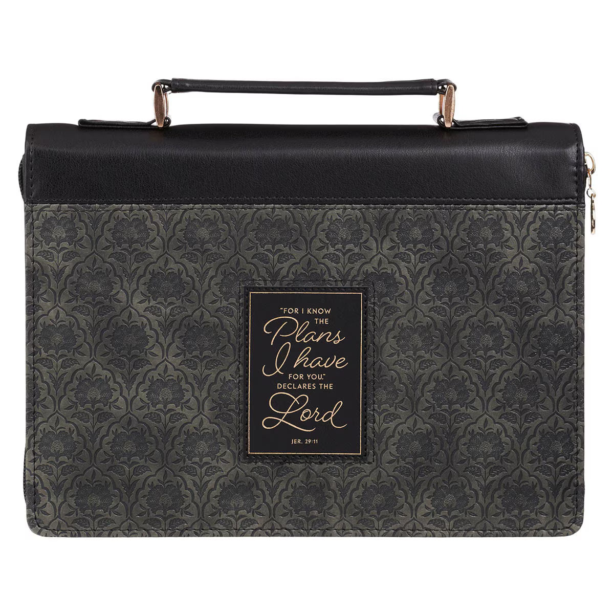 I Know the Plans Black Floral Faux Leather Fashion Bible Cover - Jeremiah 29:11 Large - JMJs Catholic Store, Inc