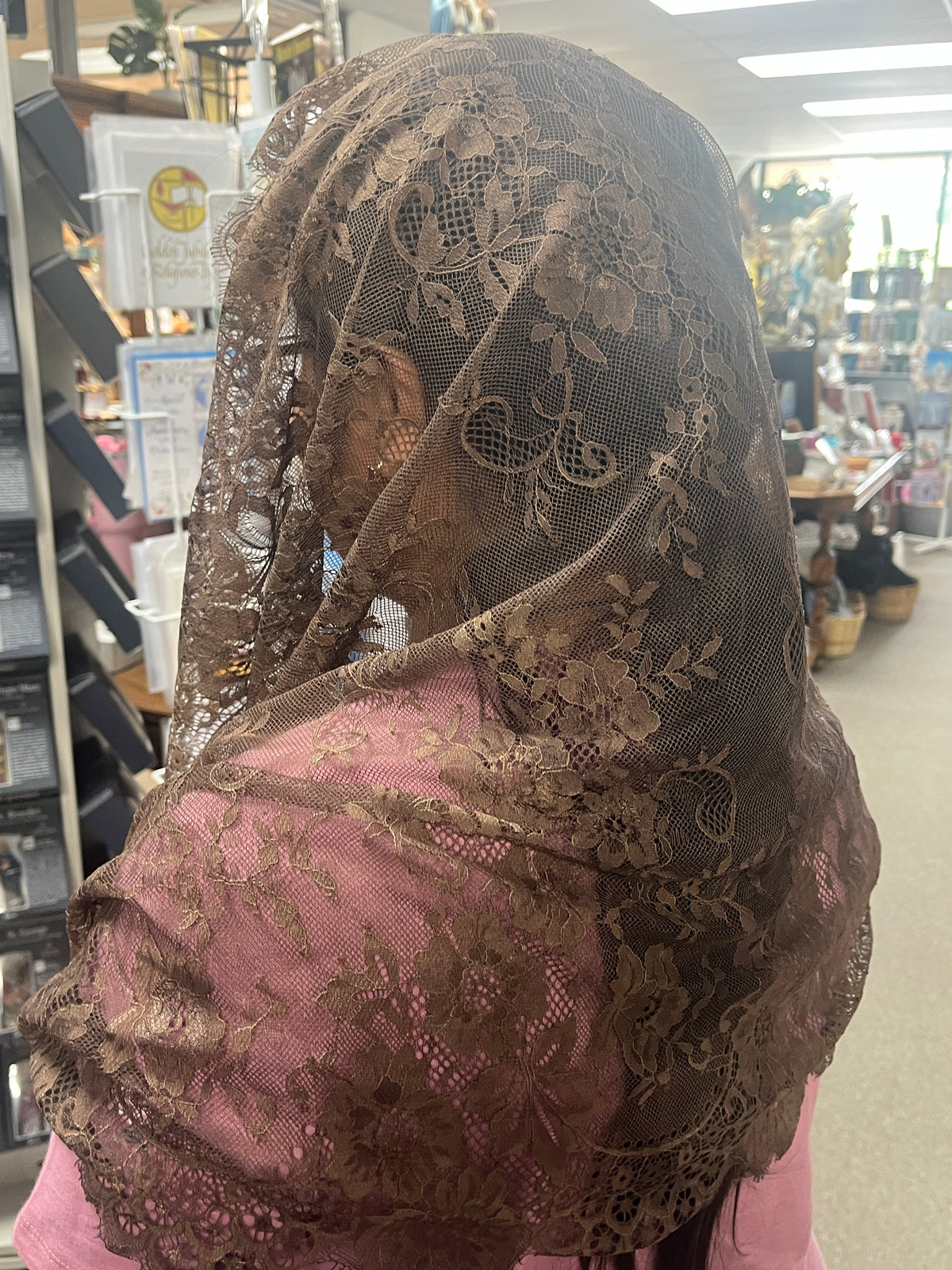 Brown Lace Infinity Chapel Spanish Veil 31" x 36" - JMJs Catholic Store, Inc