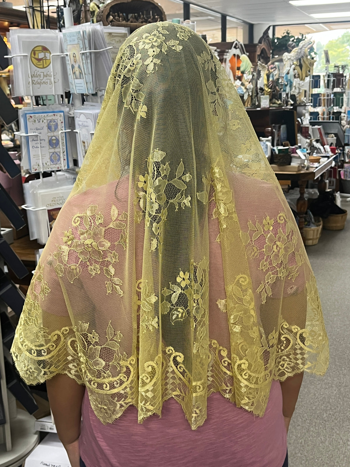 Gold Maria Half Circle Lace Mantilla Spanish Veil 56" - JMJs Catholic Store, Inc