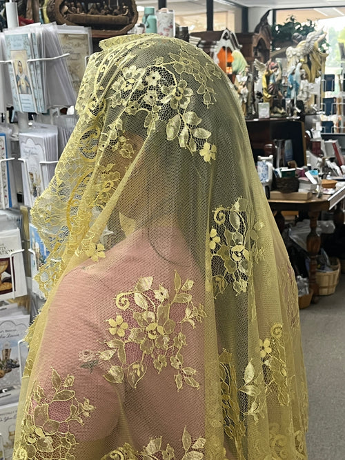 Gold Maria Half Circle Lace Mantilla Spanish Veil 56" - JMJs Catholic Store, Inc