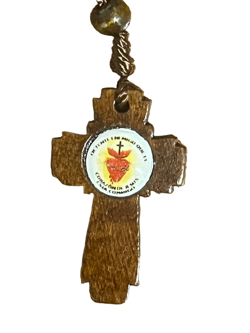 Sacred Heart of Jesus Detente Brown Wood Mini Rosary - JMJs Catholic Store, Inc