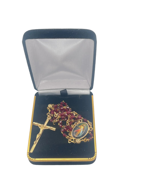 Divine Mercy Ruby Red Crystal Rosary - JMJs Catholic Store, Inc