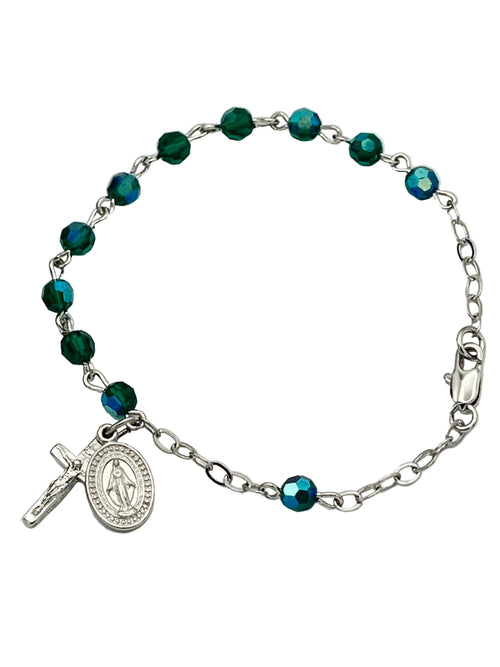Emerald Crystal Rosary Bracelet 4MM - JMJs Catholic Store, Inc
