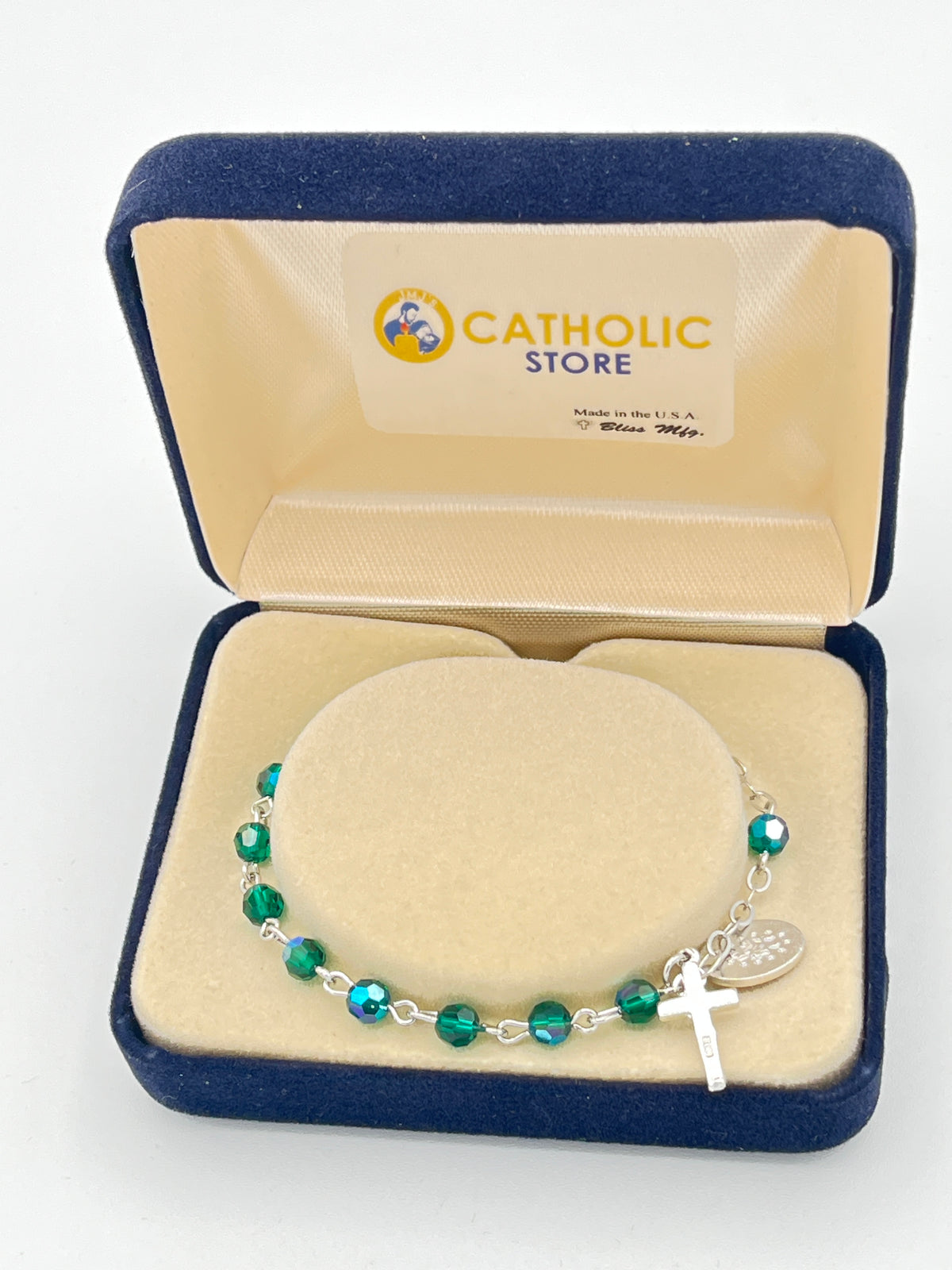 Emerald Crystal Rosary Bracelet 4MM - JMJs Catholic Store, Inc