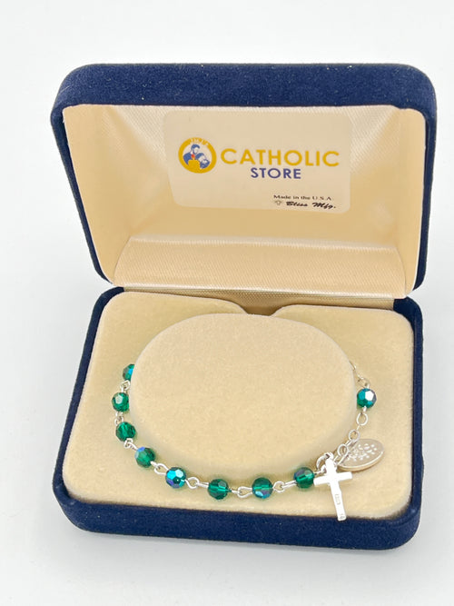 Emerald Crystal Rosary Bracelet 4MM - JMJs Catholic Store, Inc