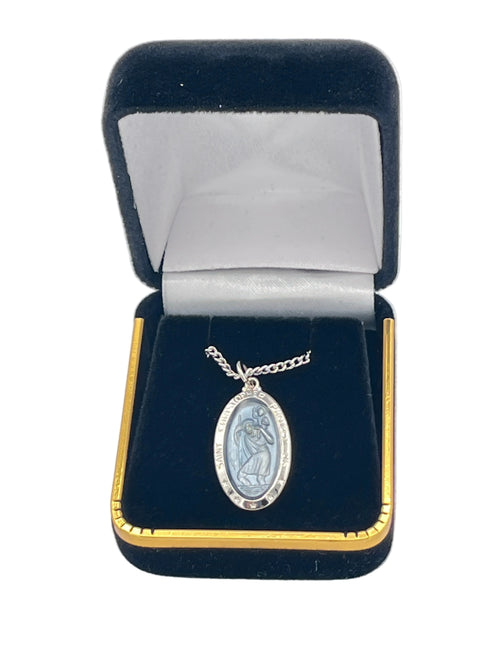 Sterling Silver St Christopher Medal with Blue Enamel 5/8" - JMJs Catholic Store, Inc