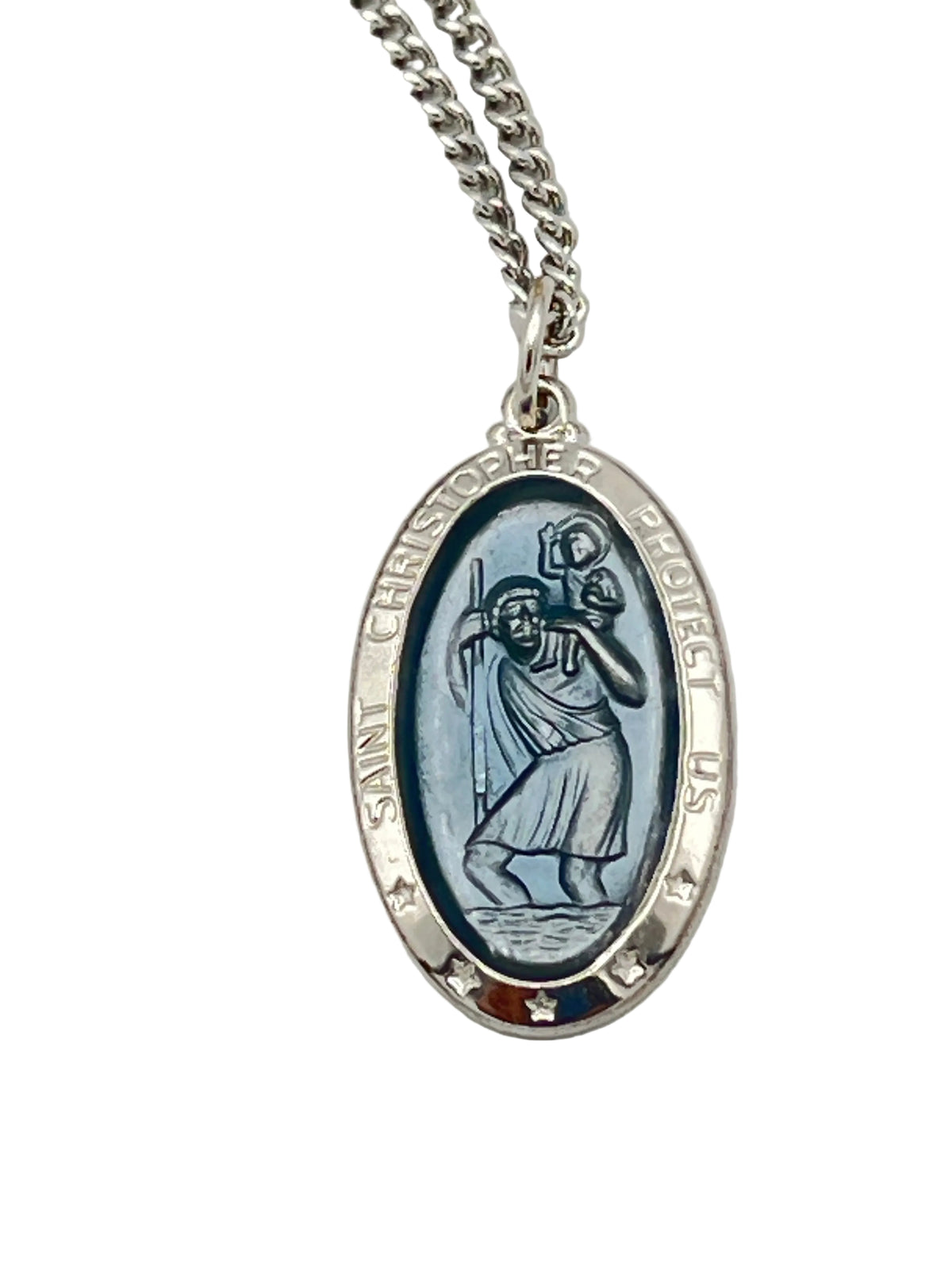 Sterling Silver St Christopher Medal with Blue Enamel 5/8" - JMJs Catholic Store, Inc