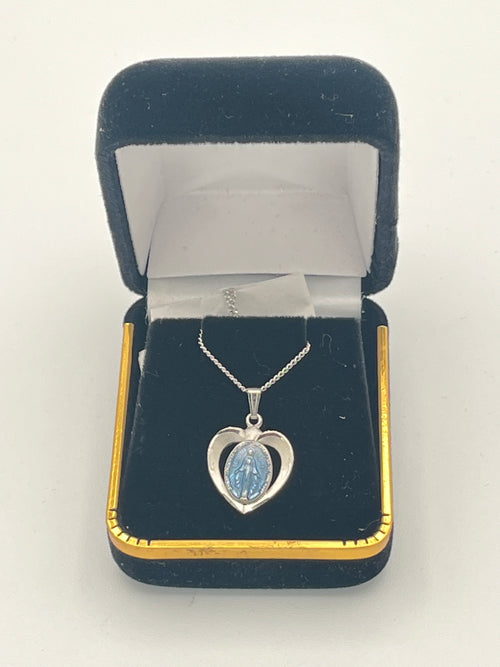 Blue Heart Sterling Silver Miraculous Medal with Blue Enamel 3/4" - JMJs Catholic Store, Inc