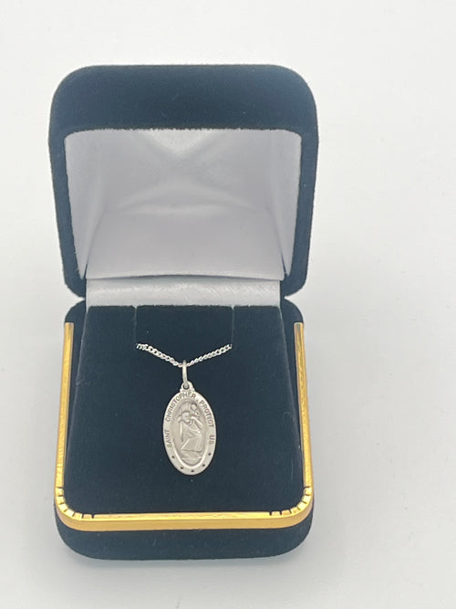 Sterling Silver Oval St Christopher Medal 5/8" - JMJs Catholic Store, Inc
