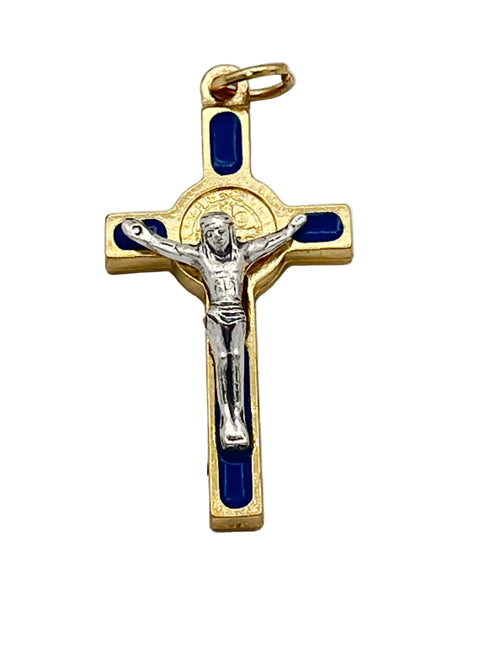 Blue Enamel St. Benedict Crucifix Medal 1 1/2" - JMJs Catholic Store, Inc