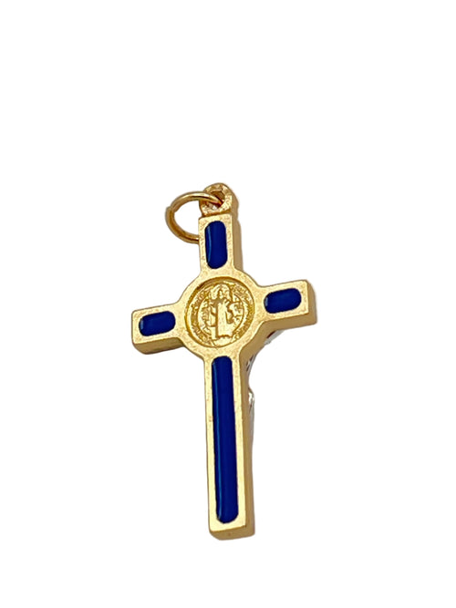 Blue Enamel St. Benedict Crucifix Medal 1 1/2" - JMJs Catholic Store, Inc