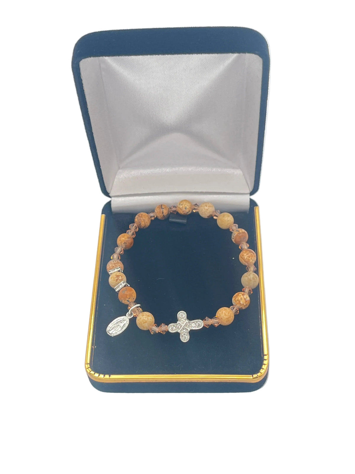 Genuine Tiger Eye Rosary Bracelet (8 mm) - JMJs Catholic Store, Inc