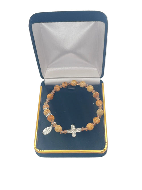Genuine Tiger Eye Rosary Bracelet (8 mm) - JMJs Catholic Store, Inc