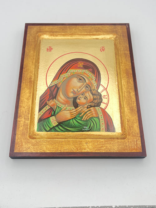 Madonna Greek Icon Red/ Green 9 x 7" - JMJs Catholic Store, Inc