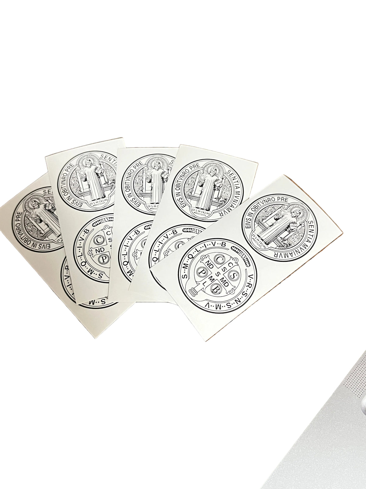 Five ( 5) St. Benedict Medal Stickers 4" x 2" - JMJs Catholic Store, Inc