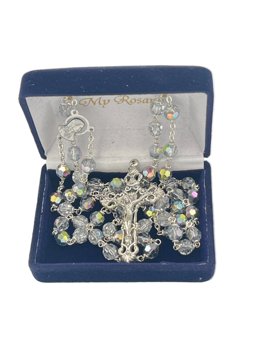 Crystal Clear Aurora Borealis Rosary - JMJs Catholic Store, Inc