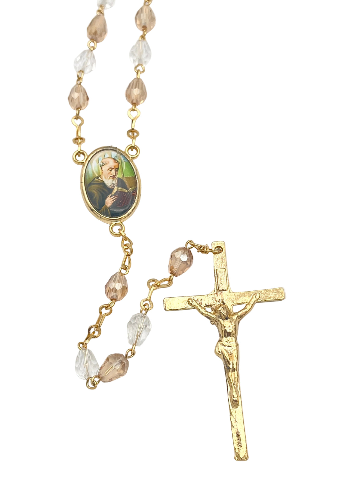 Gold St. Benedict Crystal Rosary - JMJs Catholic Store, Inc
