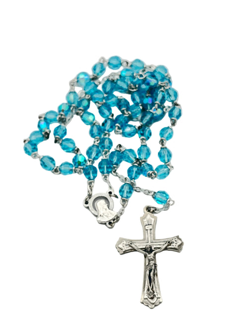 Light Blue Crystal Aurora Borealis Rosary - JMJs Catholic Store, Inc