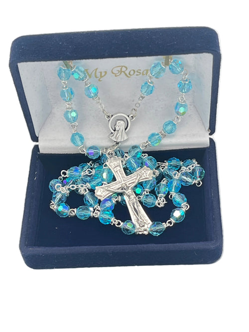 Light Blue Crystal Aurora Borealis Rosary - JMJs Catholic Store, Inc