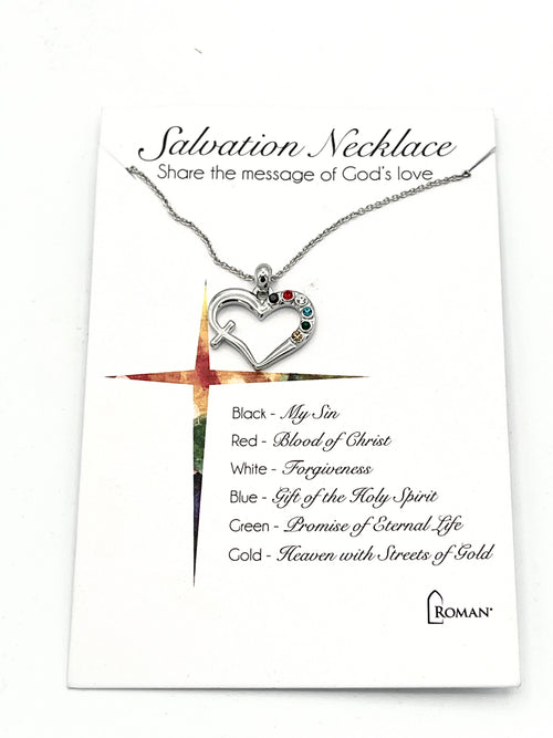 Silver Salvation Heart-Cross Necklace - JMJs Catholic Store, Inc