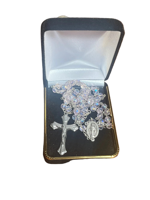 Pink Crystal Miraculous Medal Rosary