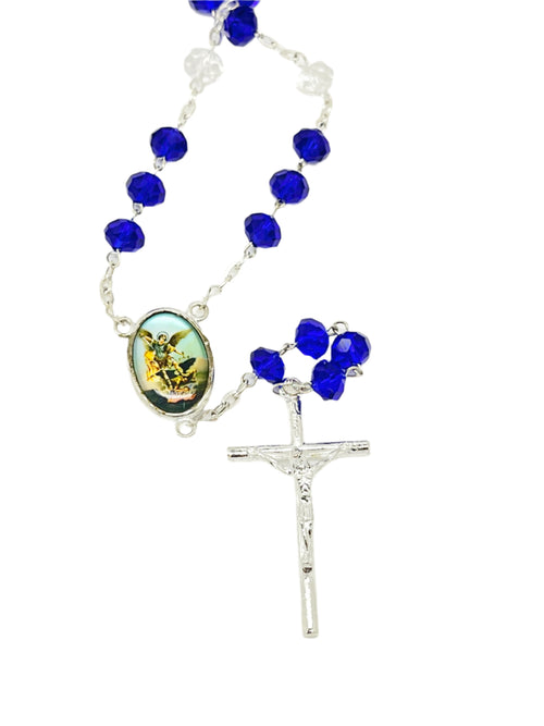 St. Michael Chaplet Silver with Blue Crystal Beads - Unique Catholic Gifts
