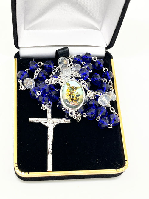St. Michael Chaplet Silver with Blue Crystal Beads - Unique Catholic Gifts