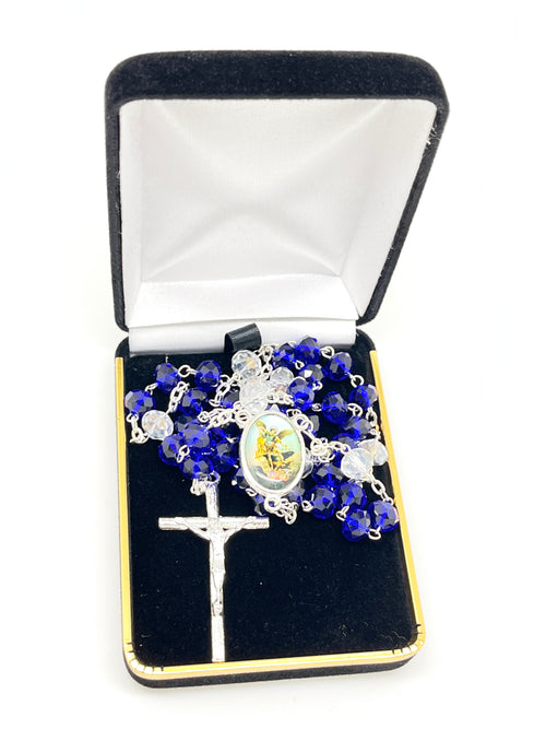 St. Michael Chaplet Silver with Blue Crystal Beads - Unique Catholic Gifts