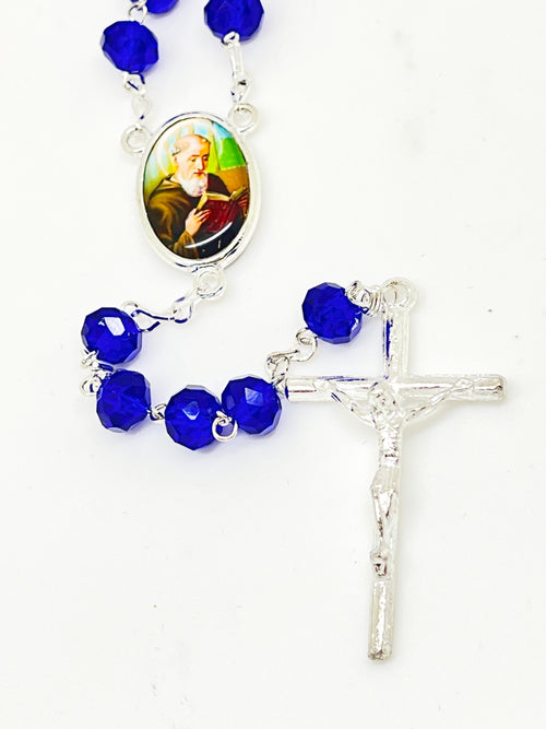 St. Benedict Crystal Rosary Deep Blue - Unique Catholic Gifts