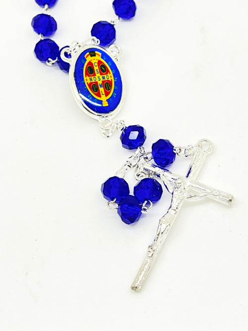 St. Benedict Crystal Rosary Deep Blue - Unique Catholic Gifts