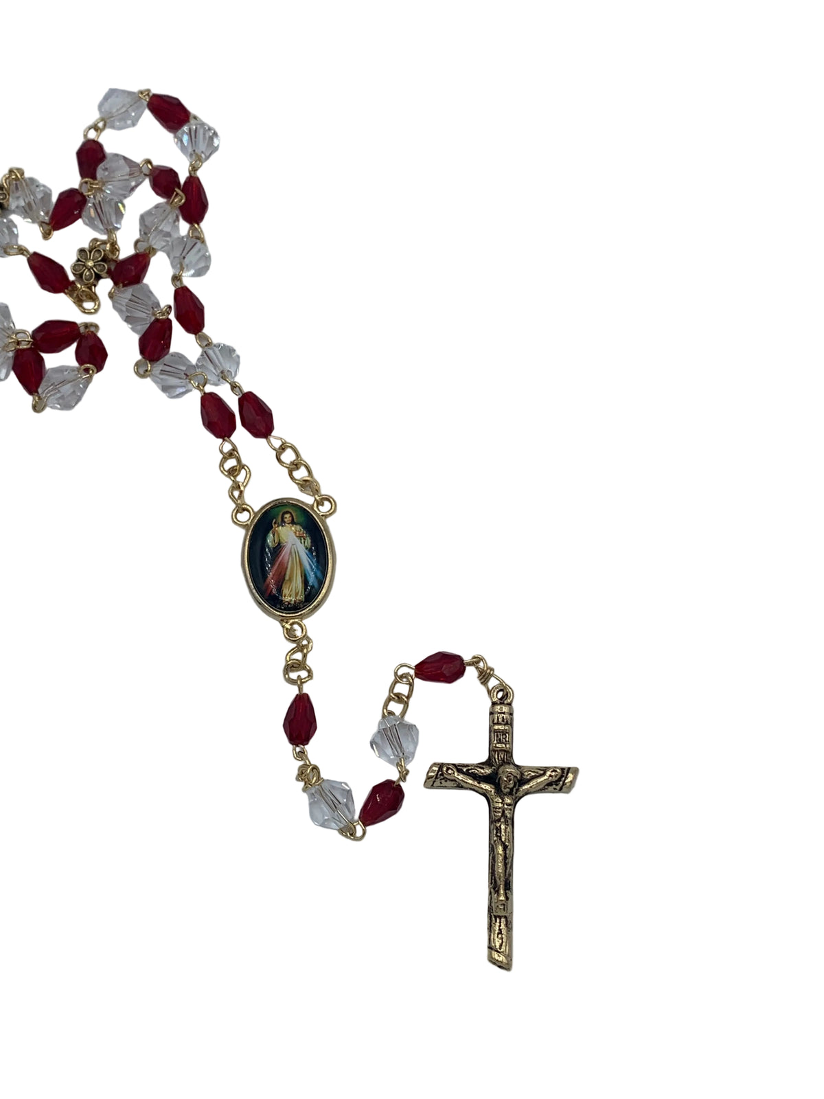 Divine Mercy Crystal Rosary Gold - JMJs Catholic Store, Inc