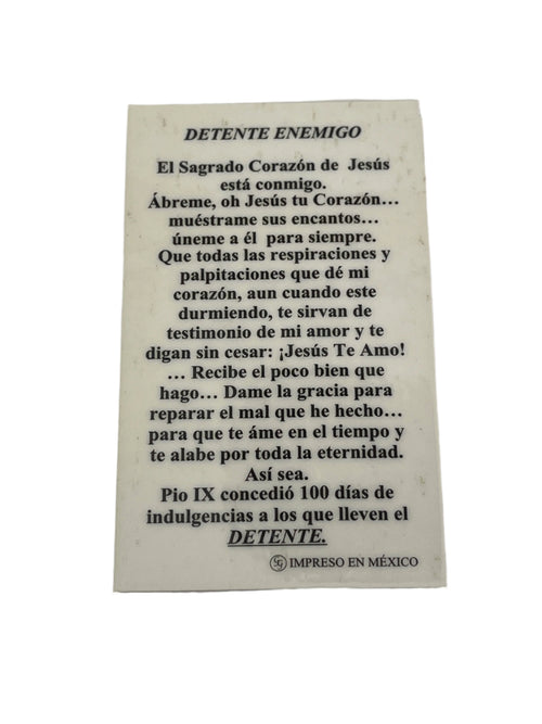 Laminated holy card with prayer to the Sacred Heart of Jesus and indulgence granted by Pius IX, printed in Mexico.
