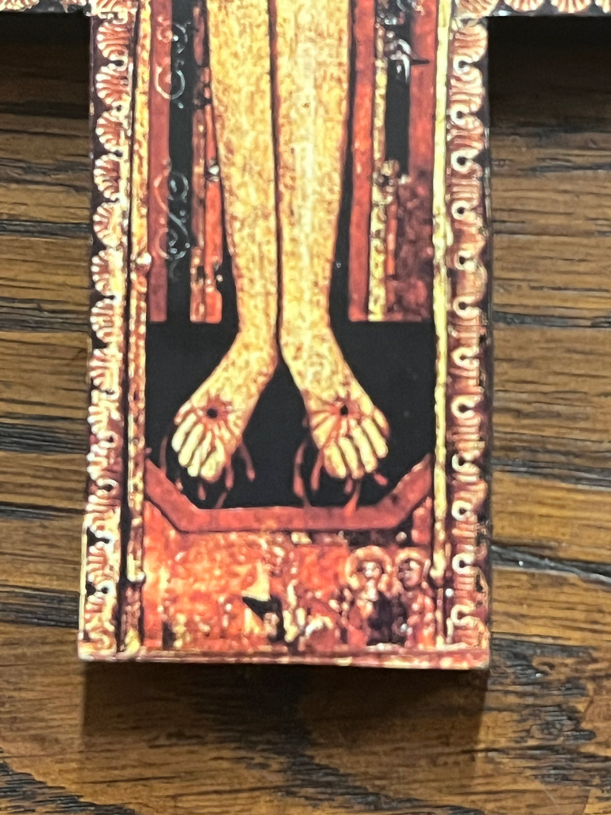 Greek San Damiano Wall Cross 9 1/2" with detailed crucifixion art and traditional gold and red iconography on wood background
